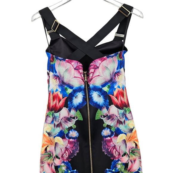 Ted Baker Deony Colorful Floral Bodycon Scuba Midi Dress US 6 Buckle Strap - Picture 9 of 14